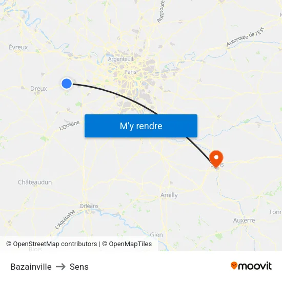 Bazainville to Sens map