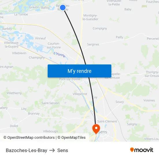 Bazoches-Les-Bray to Sens map