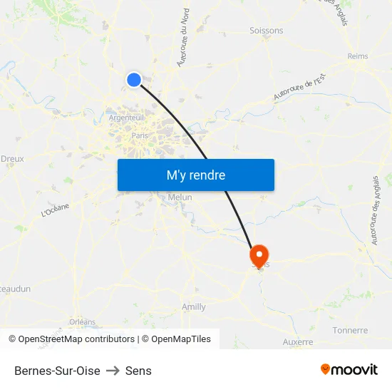 Bernes-Sur-Oise to Sens map