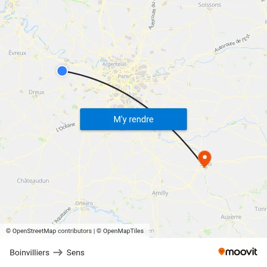 Boinvilliers to Sens map