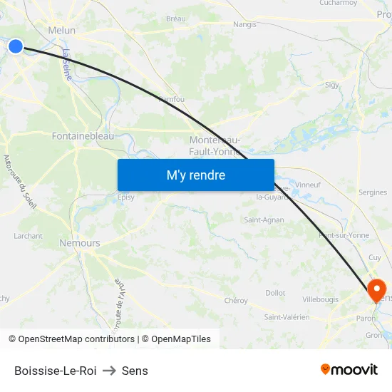 Boissise-Le-Roi to Sens map