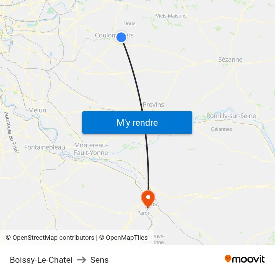 Boissy-Le-Chatel to Sens map
