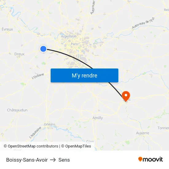 Boissy-Sans-Avoir to Sens map