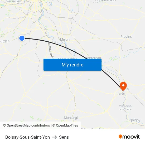 Boissy-Sous-Saint-Yon to Sens map