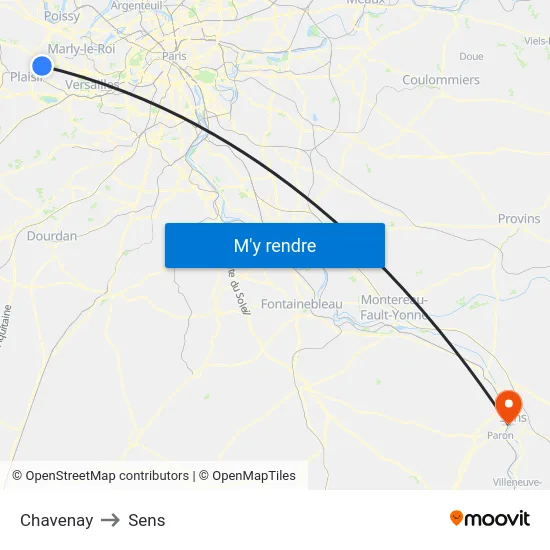 Chavenay to Sens map
