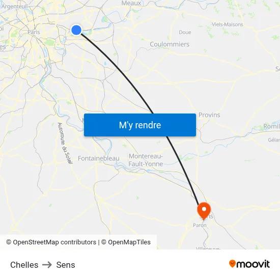 Chelles to Sens map