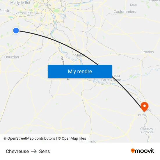Chevreuse to Sens map