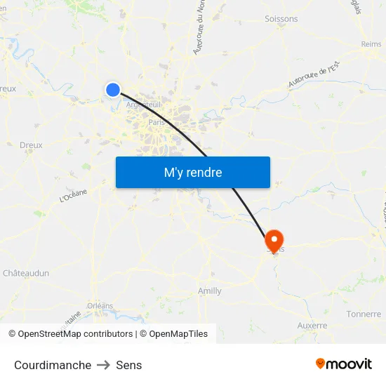 Courdimanche to Sens map