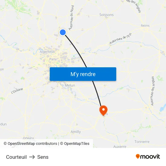 Courteuil to Sens map