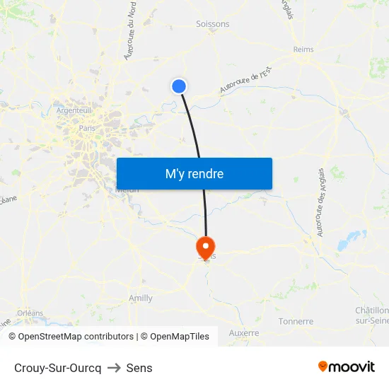 Crouy-Sur-Ourcq to Sens map