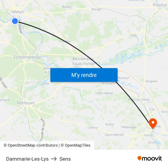 Dammarie-Les-Lys to Sens map