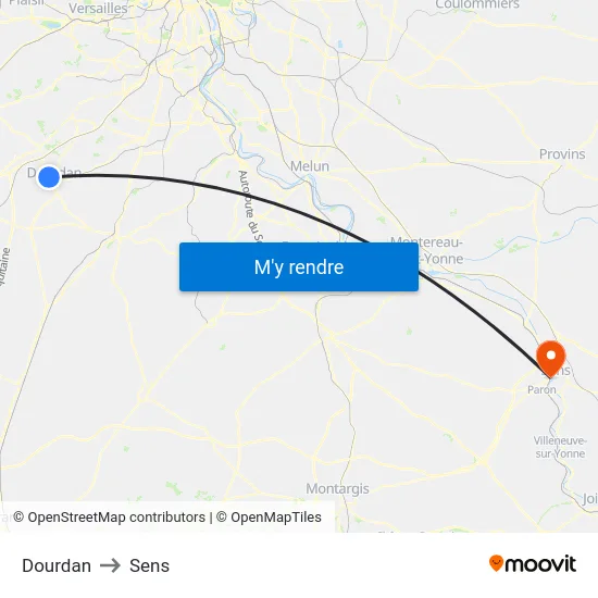 Dourdan to Sens map