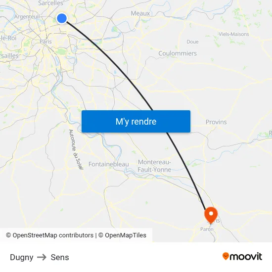 Dugny to Sens map