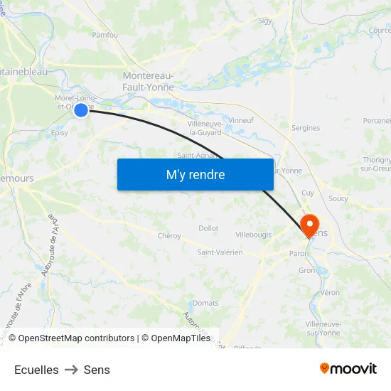 Ecuelles to Sens map