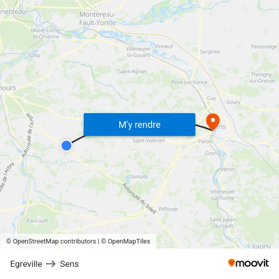 Egreville to Sens map