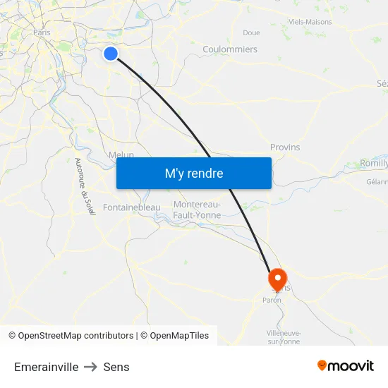 Emerainville to Sens map