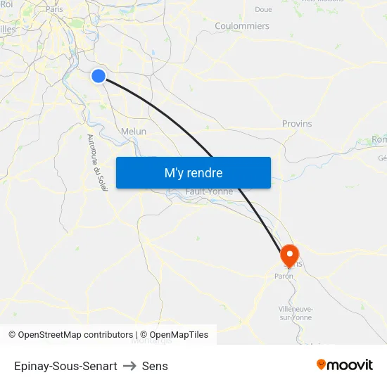 Epinay-Sous-Senart to Sens map