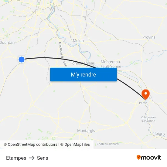 Etampes to Sens map