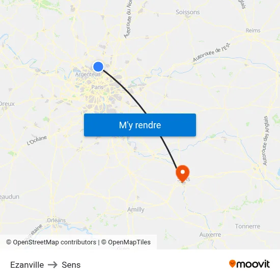 Ezanville to Sens map