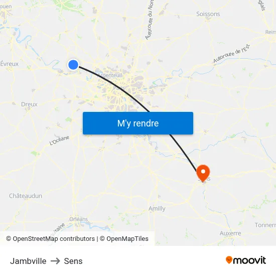 Jambville to Sens map