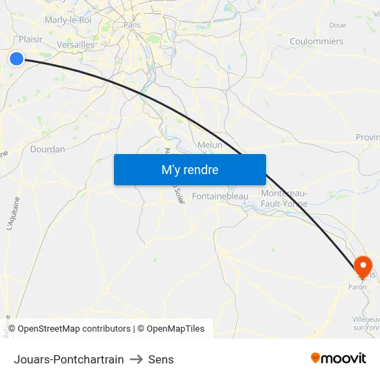 Jouars-Pontchartrain to Sens map