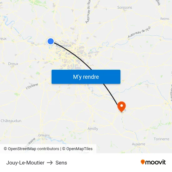Jouy-Le-Moutier to Sens map