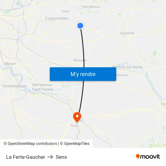 La Ferte-Gaucher to Sens map