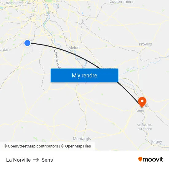 La Norville to Sens map