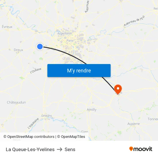 La Queue-Les-Yvelines to Sens map