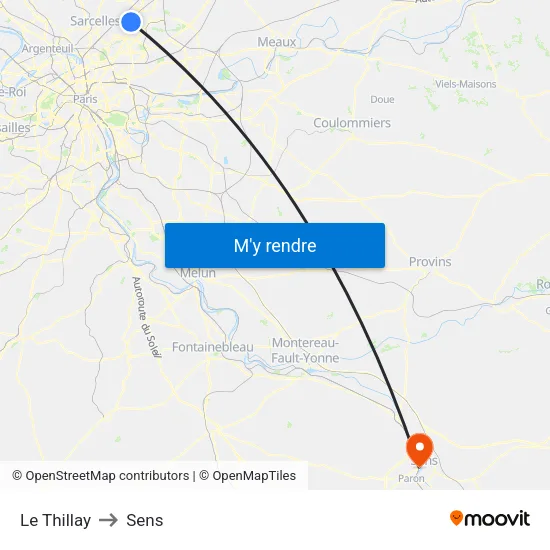 Le Thillay to Sens map