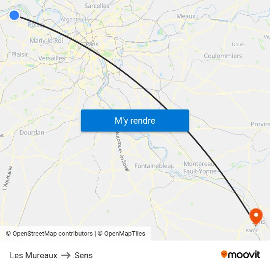 Les Mureaux to Sens map