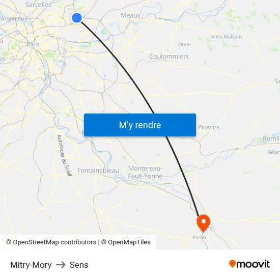 Mitry-Mory to Sens map