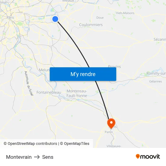 Montevrain to Sens map