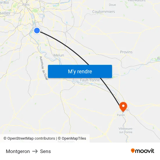 Montgeron to Sens map