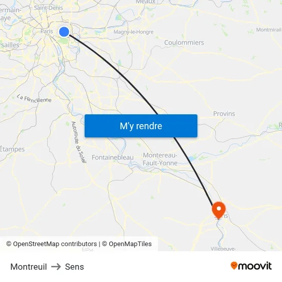 Montreuil to Sens map