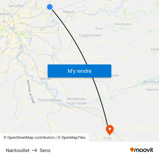 Nantouillet to Sens map
