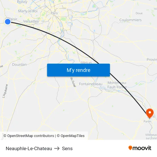 Neauphle-Le-Chateau to Sens map