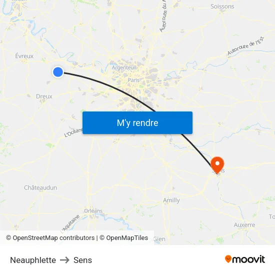 Neauphlette to Sens map