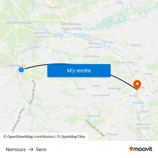 Nemours to Sens map