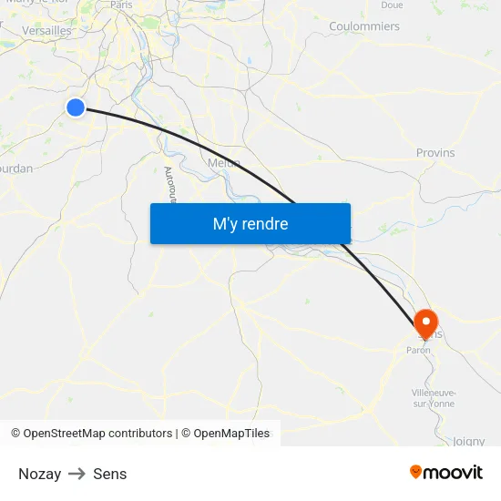 Nozay to Sens map