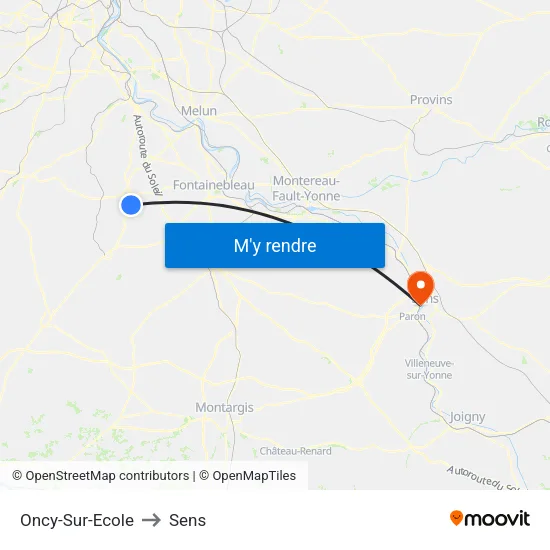 Oncy-Sur-Ecole to Sens map