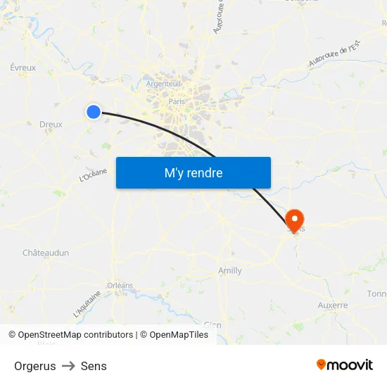 Orgerus to Sens map
