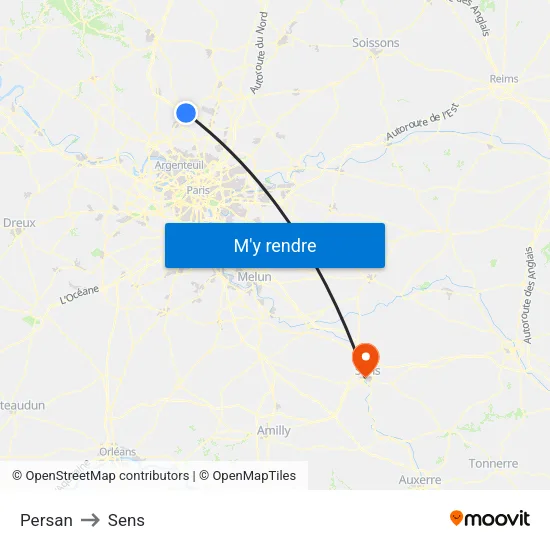 Persan to Sens map