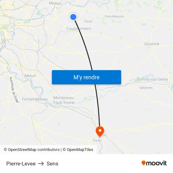 Pierre-Levee to Sens map