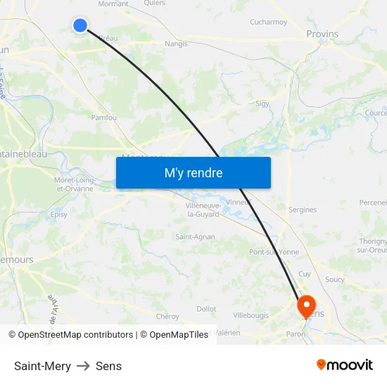 Saint-Mery to Sens map