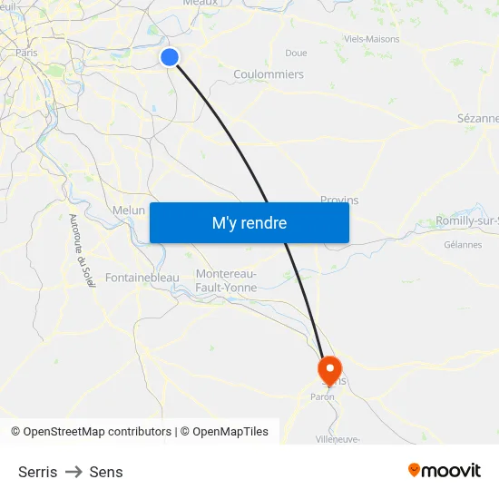 Serris to Sens map
