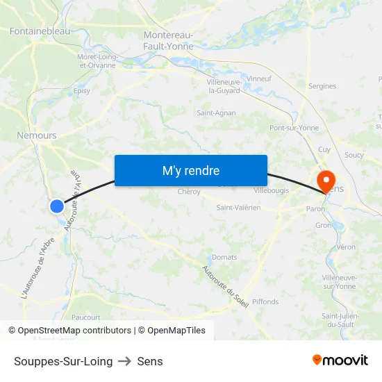 Souppes-Sur-Loing to Sens map