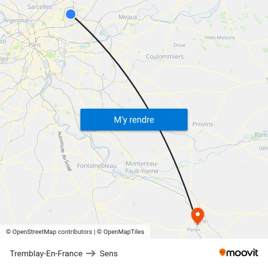 Tremblay-En-France to Sens map