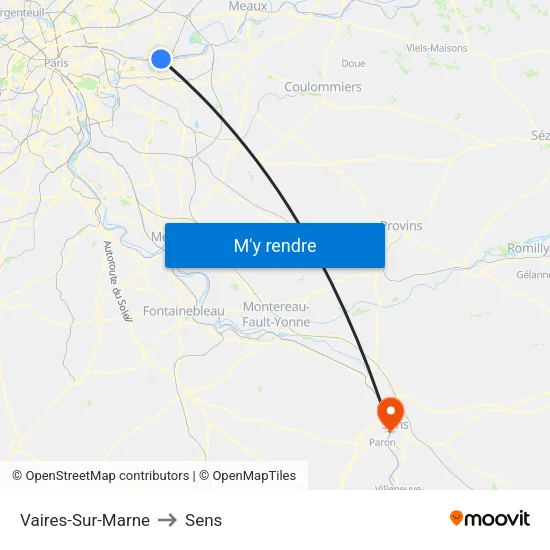 Vaires-Sur-Marne to Sens map