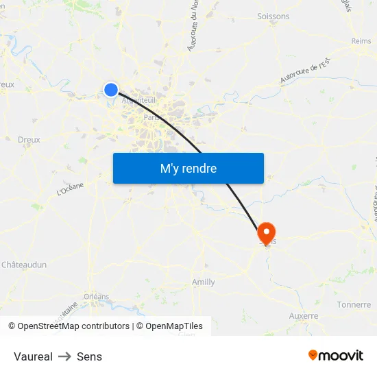 Vaureal to Sens map